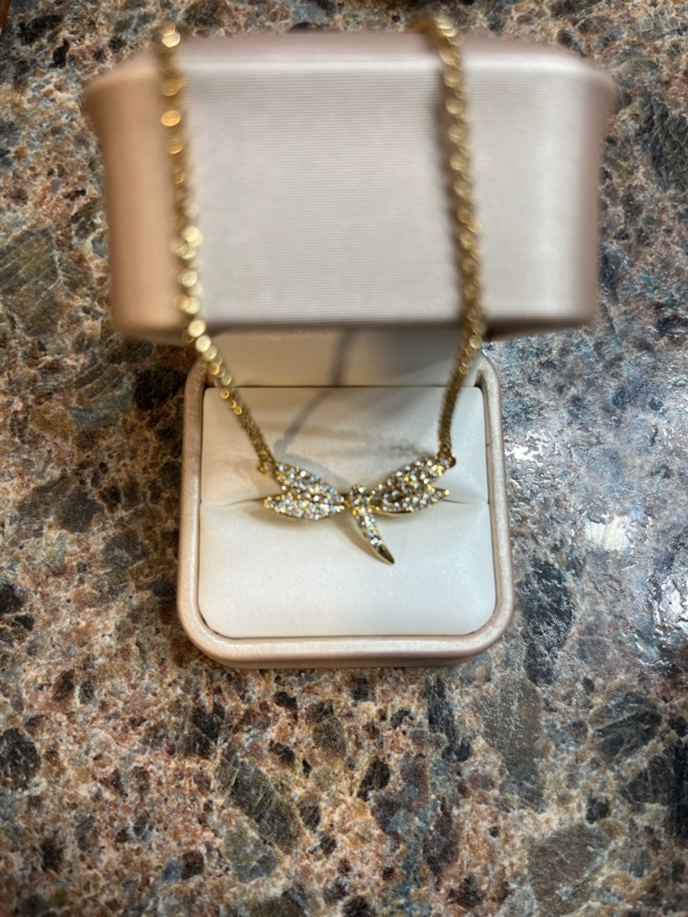 Gold dragon fly necklace